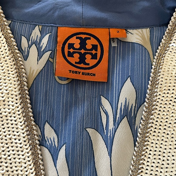 Tory Burch Sequins Blue Floral Long Sleeve Silk Tunic Shirt Top **Size 2**🌸🌸 - Picture 6 of 6